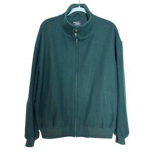 Vintage 70s Melton Bomber Evergreen Wool Rayon Green Full Zip Jacket XL
